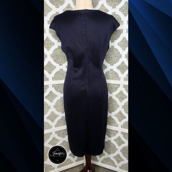 Connected Apparel Navy Blue Sequin Cap Sleeve Sheath Dress Size 14 - Picture 8 of 11